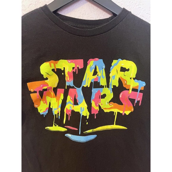 Star Wars Paint Logo T-Shirt Vader Vintage Black Shirt Darth Retro Kids Tee M - Picture 2 of 3